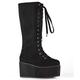 ESSEX GLAM Ladies Knee High Platform Wedge Womens Platform Lace Up Biker Boots Size 3 4 5 6 7 8 (UK 7 / EU 40 / US 9, Black Faux Suede)