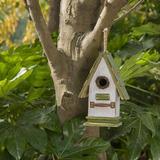 Gracie Oaks Borrayo 11 in x 7 in x 4 in Birdhouse Wood/Metal in Brown/Green/White | 10.75 H x 7 W x 4.25 D in | Wayfair