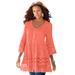 Plus Size Women's Illusion Lace Big Shirt by Roaman's in Dusty Coral (Size 18 W) Long Shirt Blouse