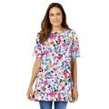 Plus Size Women's Perfect Printed Short-Sleeve Boatneck Tunic by Woman Within in White Painterly Bloom (Size 5X)