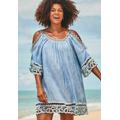 Plus Size Women's Vera Crochet Cold Shoulder Cover Up Dress by Swimsuits For All in Indigo (Size 22/24)