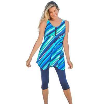 Plus Size Women's Longer-Length Tankini Top by Swim 365 in Spearmint Bias Stripe (Size 26)