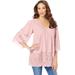 Plus Size Women's Lace-Hem Pintuck Tunic by Roaman's in Soft Blush (Size 26/28) Long Shirt