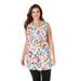 Plus Size Women's Perfect Printed Sleeveless Shirred V-Neck Tunic by Woman Within in White Painterly Bloom (Size 42/44)