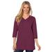 Plus Size Women's Perfect Three-Quarter Sleeve V-Neck Tunic by Woman Within in Deep Claret (Size L)