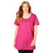 Plus Size Women's Perfect Short-Sleeve Scoop-Neck Henley Tunic by Woman Within in Raspberry Sorbet (Size 42/44)
