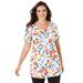 Plus Size Women's Perfect Short-Sleeve Scoop-Neck Henley Tunic by Woman Within in White Painterly Bloom (Size 30/32)