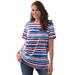 Plus Size Women's Perfect Printed Short-Sleeve Crewneck Tee by Woman Within in Bright Cobalt Painterly Stripe (Size L) Shirt
