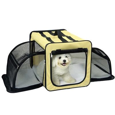 Pet Life Kaki Capacious Dual-Expandable Wire Folding Lightweight Collapsible Travel Dog Crate, 27.5" L X 20.5" W X 20.5" H