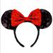 Disney Accessories | Minnie Mouse Red Bow Sequence Ear Headband | Color: Black/Red | Size: Os