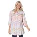 Plus Size Women's Three-Quarter Sleeve Tab-Front Tunic by Woman Within in White Garden Print (Size 3X)