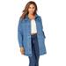 Plus Size Women's Long Denim Jacket by Jessica London in Medium Stonewash (Size 28 W) Tunic Length Jean Jacket