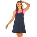 Plus Size Women's Two-Piece Colorblock Swim Dress by Swim 365 in Navy Pink (Size 30)