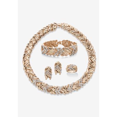 Women's Gold Tone Braided Necklace, Earring, Bracelet and Ring Set by PalmBeach Jewelry in Crystal