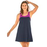 Plus Size Women's Two-Piece Colorblock Swim Dress by Swim 365 in Navy Pink (Size 28)