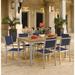 Oxford Garden Travira 7-Piece Outdoor Dining Set Wood in Gray/Blue/Brown | Wayfair 5098