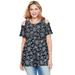 Plus Size Women's Short-Sleeve Cold-Shoulder Tee by Woman Within in Black Sketched Floral (Size 14/16) Shirt