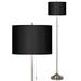 Possini Euro 62" Black Faux Silk Brushed Nickel Pull Chain Floor Lamp