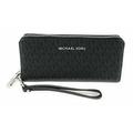 Michael Kors Jet Set Travel Continental Zip Around Leather Wallet Wristlet (Black PVC/Silver Hardware)