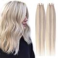 Tape in Hair Extensions Human Hair Full Head 40 pcs - 100% Real Remy Hair Straight Skin Weft (12 inches 80g, Ombre 60/GREY Platinum Blonde/Grey)