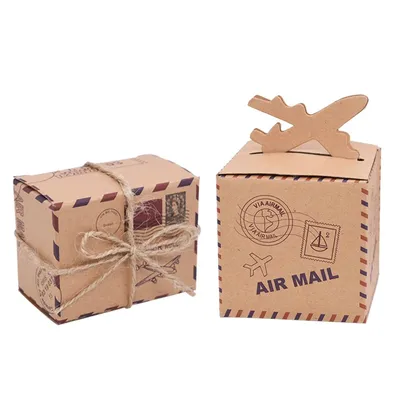 Boîte à bonbons en papier Kraft en forme d'avion boîte à bonbons à thème de voyage boîte cadeau