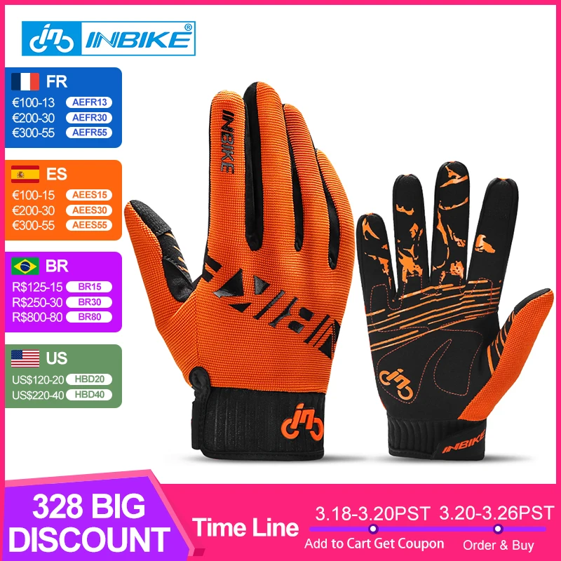 INBIKE-Gants de cyclisme à écran tactile pour hommes et femmes, gants de VTT à doigts complets, gants de vélo anti-aldes, moto de sport, IM19806