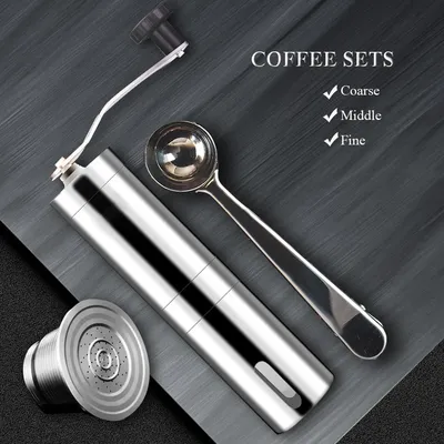 ICafilas-Capsules de café en acier inoxydable filtre réutilisable moulin à café manuel cuillère