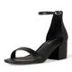Amazon Essentials Damen Sandale mit Absatz und Zwei Riemchen, Schwarz Kunstleder, 42 EU
