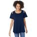 Plus Size Women's Lace-Detail Cold-Shoulder Tee by Woman Within in Evening Blue (Size 34/36) Shirt