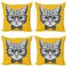 East Urban Home Ambesonne Animal Throw Pillow Cushion Case Pack Of 4, Sketchy Hand Drawn Design Baby Hipster Cat Kitten Glasses Image Print | Wayfair