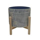 Corrigan Studio® Ceramic Planter w/ Stand - Contemporary Planter on Wooden Stand - Decorative Plant Stand Ceramic in Blue | Wayfair