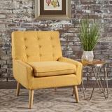 Side Chair - George Oliver Vanleuven 27.25" Wide Tufted Polyester Side Chair Polyester in Yellow | 32.25 H x 27.25 W x 29 D in | Wayfair