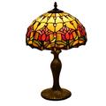 Blivuself 12 inch Tiffany Stained Glass Table Lamp American Garden Lamp Creative Retro Red Tulip Hotel Bedroom Bedside Desk lamp