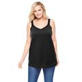 Plus Size Women's Lace-Trim V-Neck Tank by Woman Within in Black (Size 18/20) Top