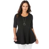 Plus Size Women's Stretch Cotton Peplum Tunic by Jessica London in Black (Size 22/24) Top