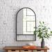 Latitude Run® Alphonia 24.0"L x 3.9"W x 40.0"H Black Metal Frame W/Brown Wooden Shelf Arched Wall Mirror Metal | 40 H x 24 W x 3.9 D in | Wayfair