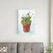 Winston Porter Primulas in Pots on Blue III by Michael Clark - Wrapped Canvas Painting Print Canvas in Blue/Brown/Green | Wayfair