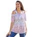 Plus Size Women's Printed Cold-Shoulder Blouse by Woman Within in White Garden Print (Size 34/36) Shirt