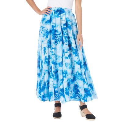 Plus Size Women's Pull-On Elastic Waist Crinkle Printed Skirt by Woman Within in Bright Cobalt Pretty Tie Dye (Size 2X)