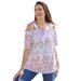 Plus Size Women's Printed Cold-Shoulder Blouse by Woman Within in White Garden Print (Size 30/32) Shirt