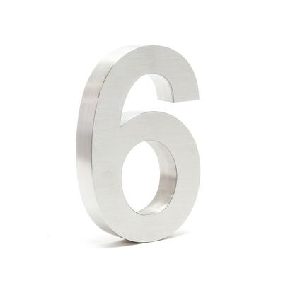 Wiltec - Hausnummer 6 silberfarbene Edelstahl Hausnummer in modernem 3D-Design, Höhe 20 cm, Schrift Image
