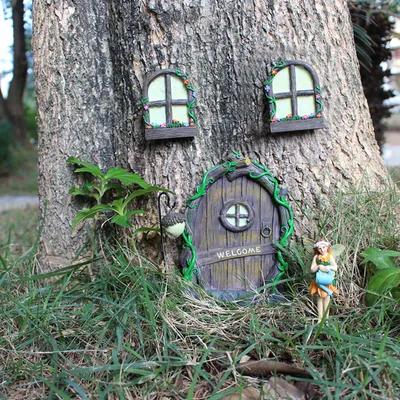 Porte de fenêtre de Gnome de fée Miniature maison pour cour jardin artistique statue de