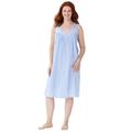 Plus Size Women's Sleeveless Button Front Night Gown by Only Necessities in French Blue Stripe (Size 34/36)