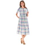 Plus Size Women's Short-Sleeve Seersucker Dress by Woman Within in Oatmeal Pretty Plaid (Size 34 W)