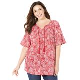 Plus Size Women's Seasonless Gauze Peasant Top by Catherines in Red Paisley (Size 5X)