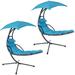 Arlmont & Co. Cave Spring Hanging Chaise Lounger w/ Stand Polyester in Blue | 80 H x 43 W x 74 D in | Wayfair F8DAFB7D644243AE8C0FEF2DA5F41009