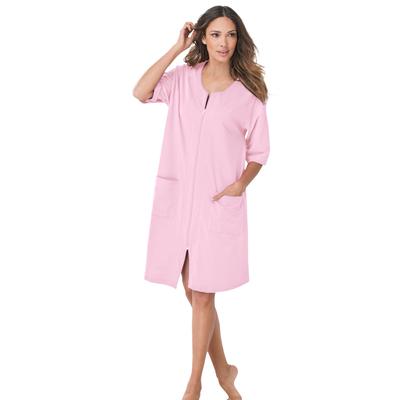 Plus Size Women's Short French Terry Zip-Front Robe by Dreams & Co. in Pink (Size 3X)
