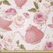 East Urban Home Ambesonne Floral Fabric By The Yard, Vintage Style Tea Cups w/ Roses Romantic Shabby Form Design Print in White | 36 W in | Wayfair