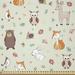 East Urban Home Animal Fabric By The Yard, Woodland Concept Childish Pattern w/ Forest Animals Deer Fox Bear Rabbit & Owl in White | 36 W in | Wayfair