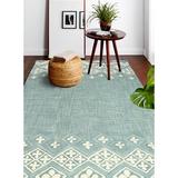 Blue/Green 90 x 0.75 in Area Rug - Birch Lane™ Ismael Geometric Handmade Tufted Wool Teal Area Rug Wool | 90 W x 0.75 D in | Wayfair